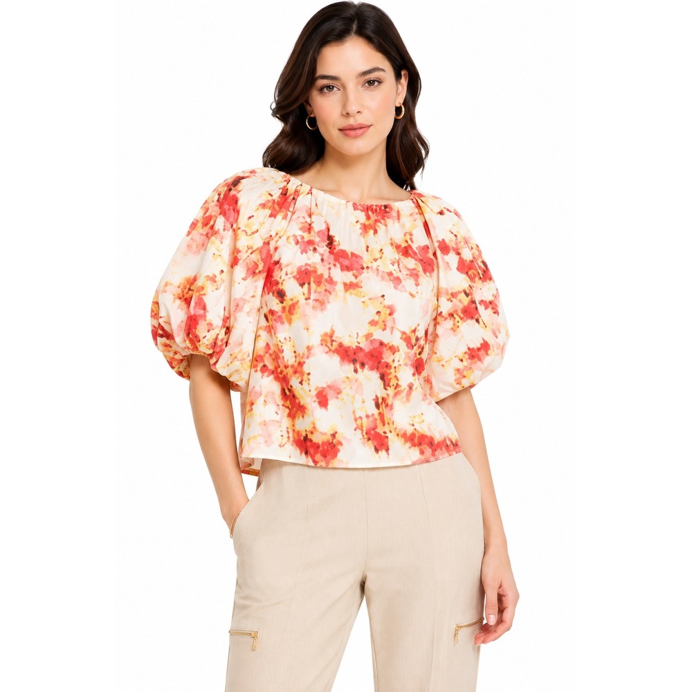 Women's‎ Abstract Puff Sleeve Top by DKNY Ivory Size XS New With Tags